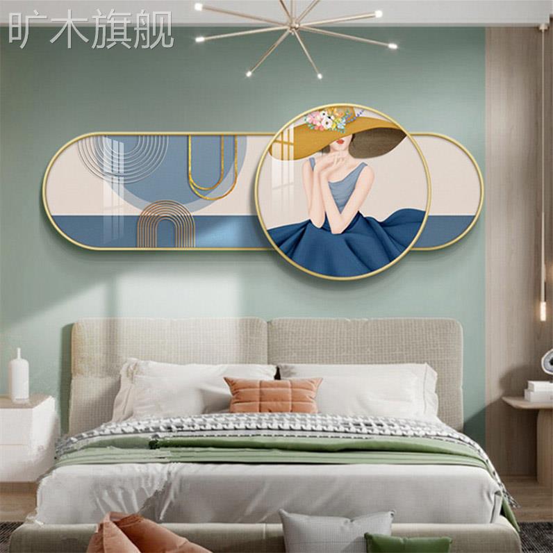轻奢新房卧室床头装饰画现代简约圆形人物叠加挂画客厅背景墙壁画图片