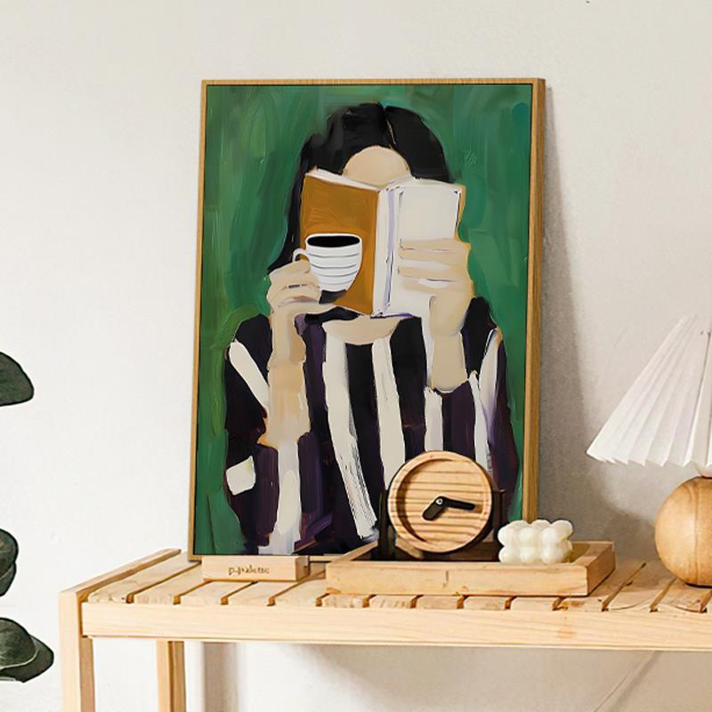 咖啡厅墙面装饰画餐厅茶水间背景墙壁画卧室书房读书抽象人物挂画