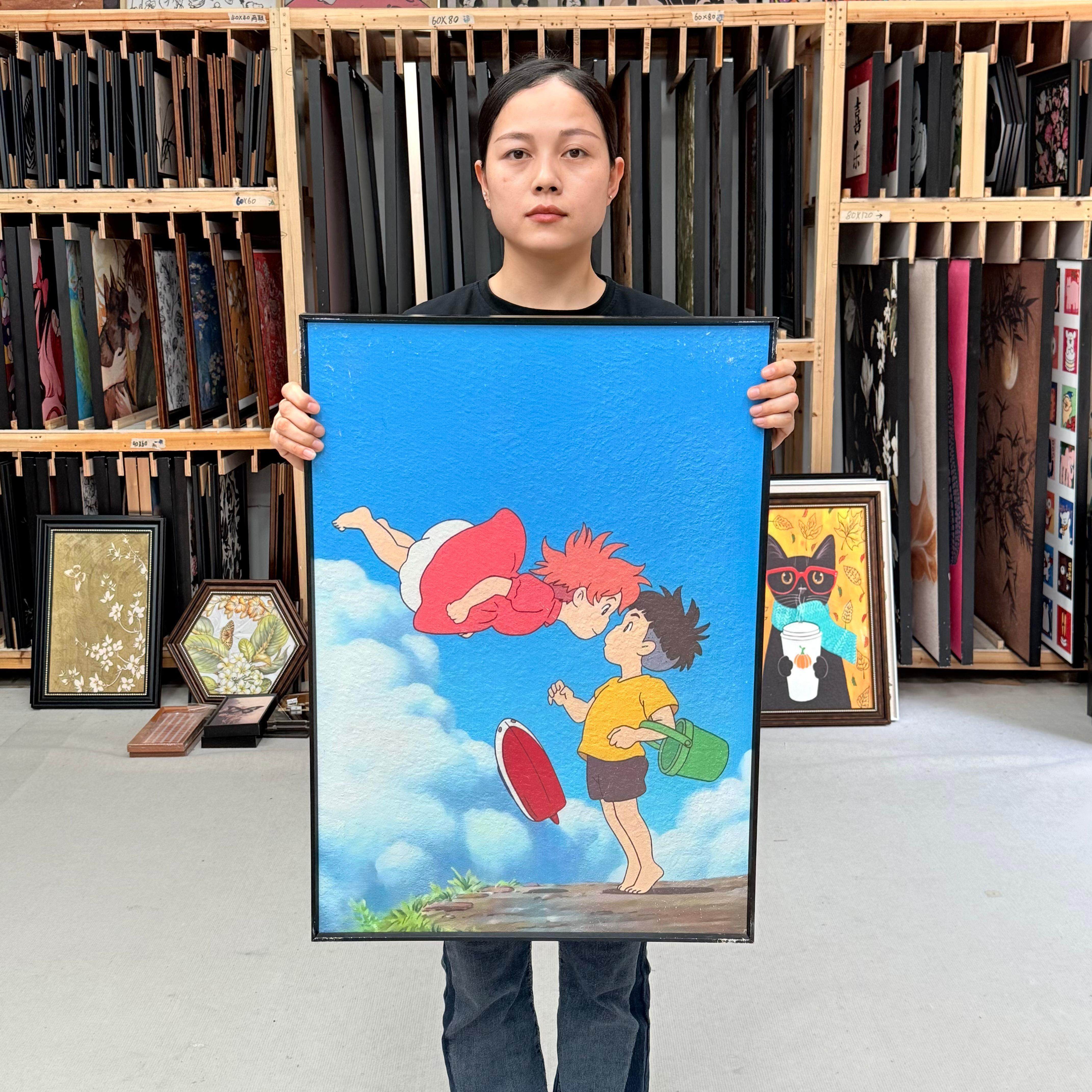 宫崎骏卡通动漫儿童房装饰画男女孩卧室床头挂画e015客厅壁画5070