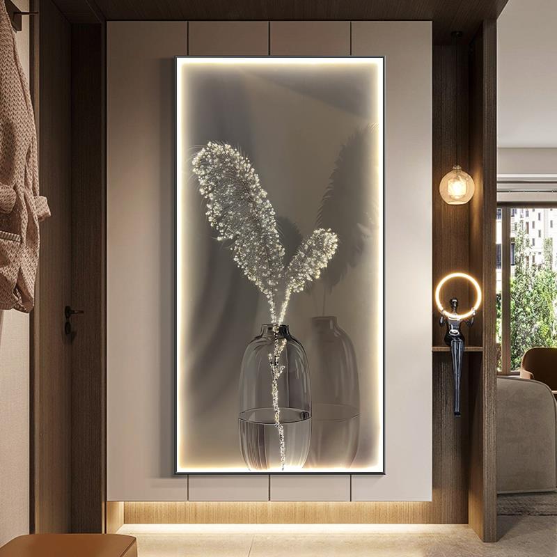 入户LED灯轻奢羽毛玄关画画客厅沙发落地画画奶油风挂画画现代简
