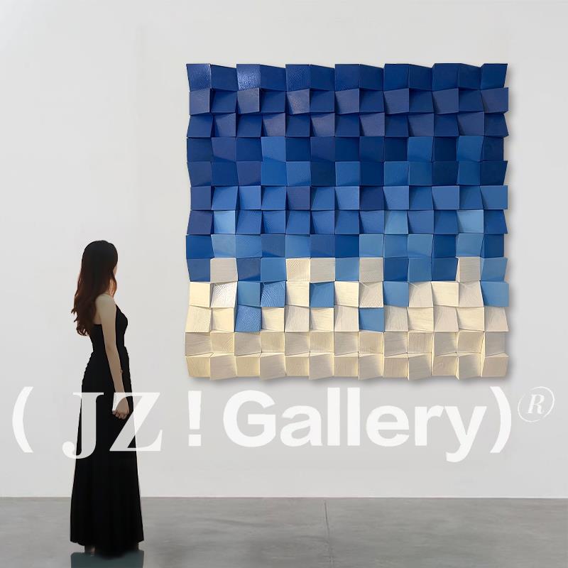 JZ《蓝律》现代多巴胺色块装饰画客厅卧室实物挂画别墅创意装置画