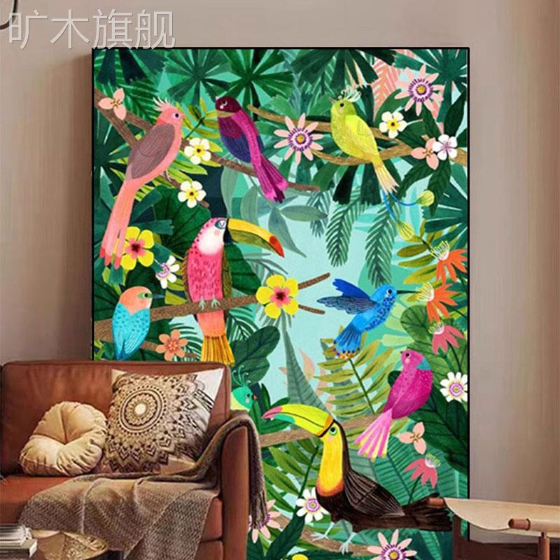 多巴胺彩色艺术装饰画 画沙发背景墙客厅时尚绿植花卉美式高级感图片
