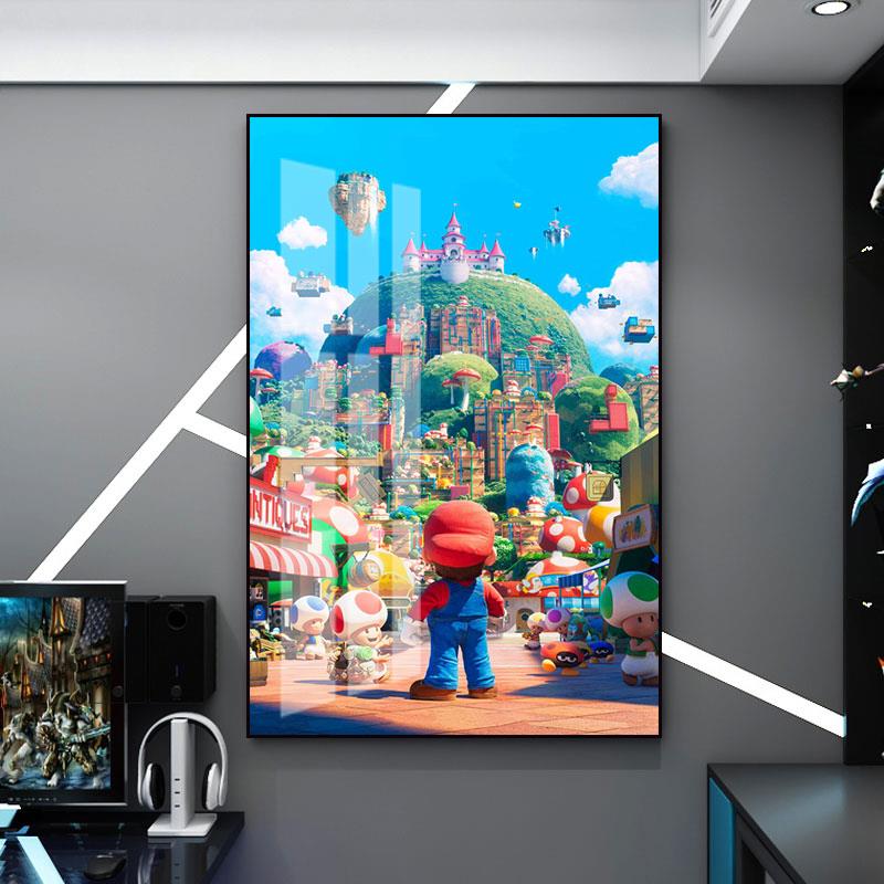 任天堂主机游戏室马里奥挂画儿童房男孩卧室电竞房男生宿舍装饰画