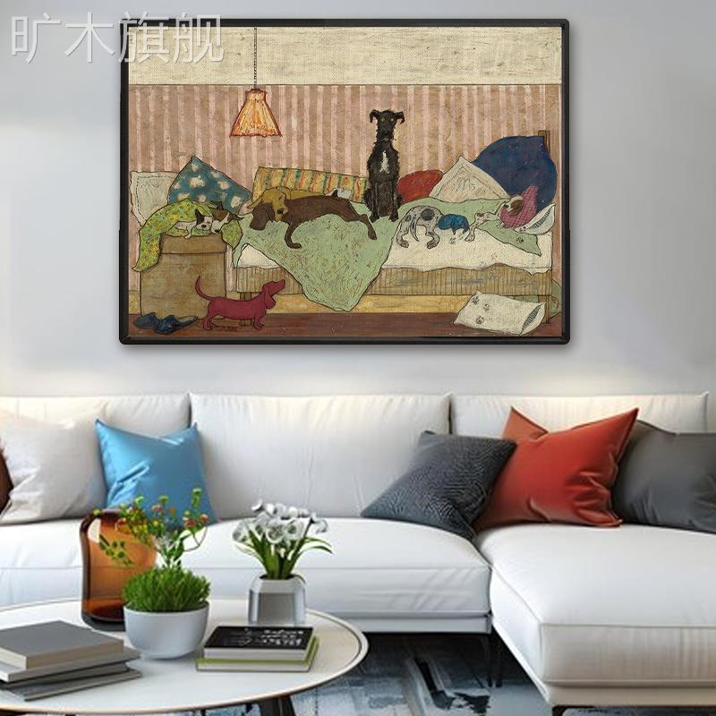 北欧风装饰画卡通动物儿童房卧室壁画可爱温馨客厅挂画长方形挂画图片