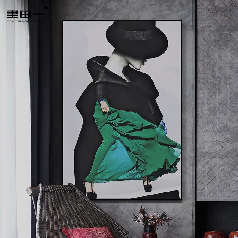个性装饰画画人物美女时尚现代简约绿展厅样板间酒店大尺寸潮流挂