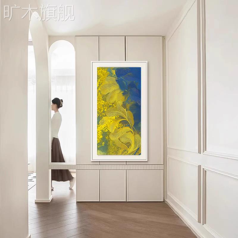 玄关装饰画一树金轻奢艺术挂画客厅酒店餐厅绿色小众艺术画高级感图片