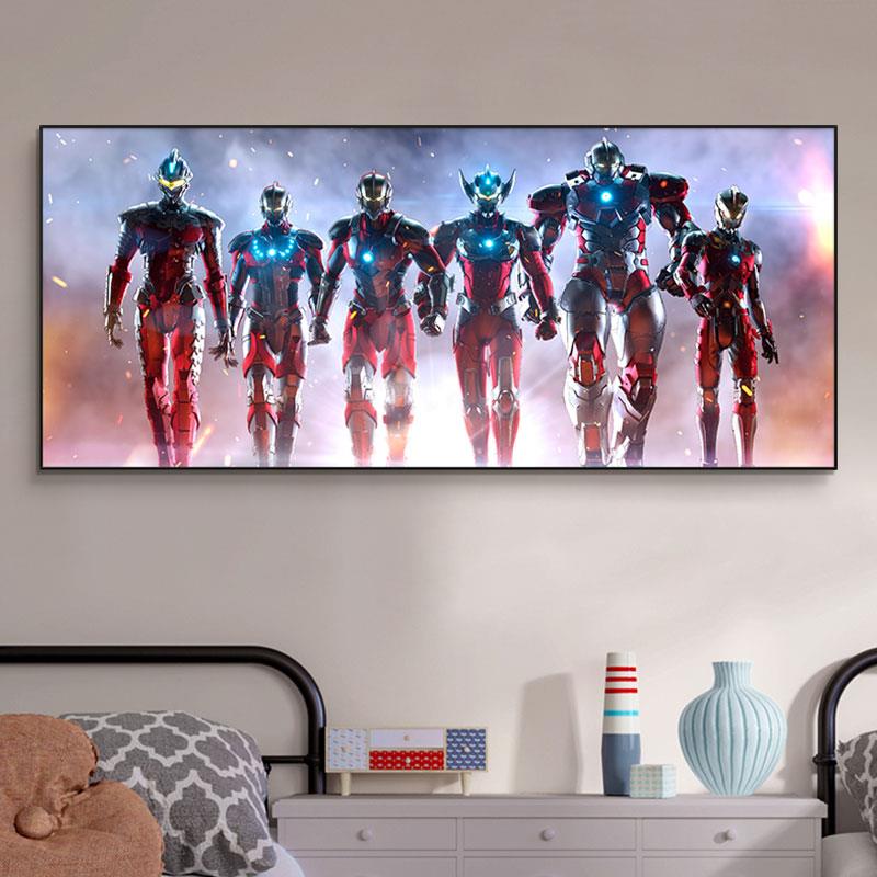 卡通儿童房迪迦赛罗壁画简约书房床头画男孩卧室装饰画奥特曼挂画
