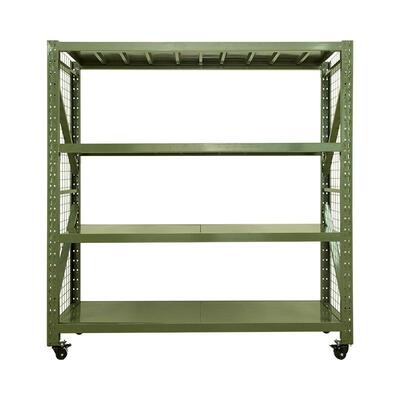 军绿色仓储货架中重型仓库储物架可移动带网铁锹架盾牌架厂家