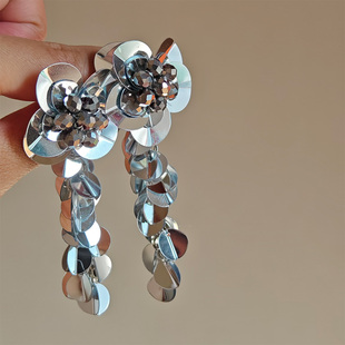 重工高级感亮片个性夸张小众设计流苏方圆脸耳钉晚会名媛轻奢耳饰