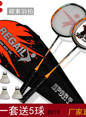 REGAIL碳素羽毛球拍送球青少年成人训练羽毛球拍厂家直销球拍套装