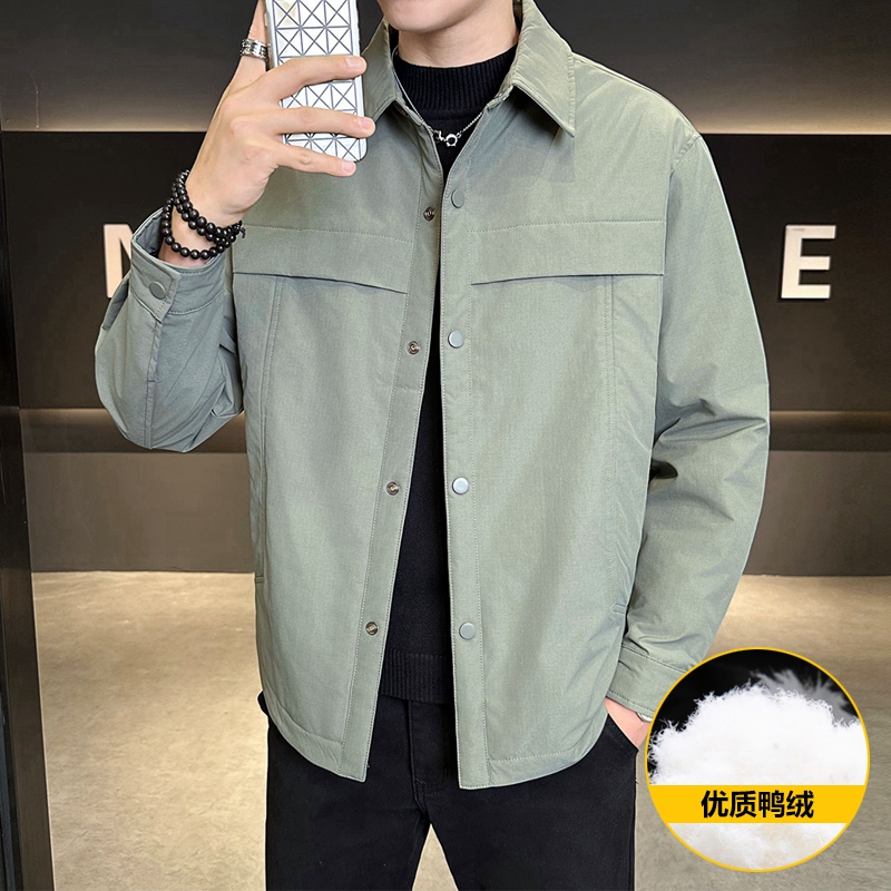 90%鸭绒冬季工装羽绒服男士轻薄羽绒衬衫翻领外套男外套休闲男士
