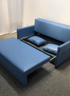 简约现代蓝色皮艺双人皮艺沙发小户型卧室客厅折叠储物功能沙发床