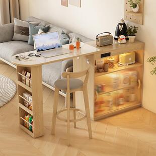 吧台桌一体家用客厅沙发隔断柜实木色小户型岛台餐桌可伸缩储物柜