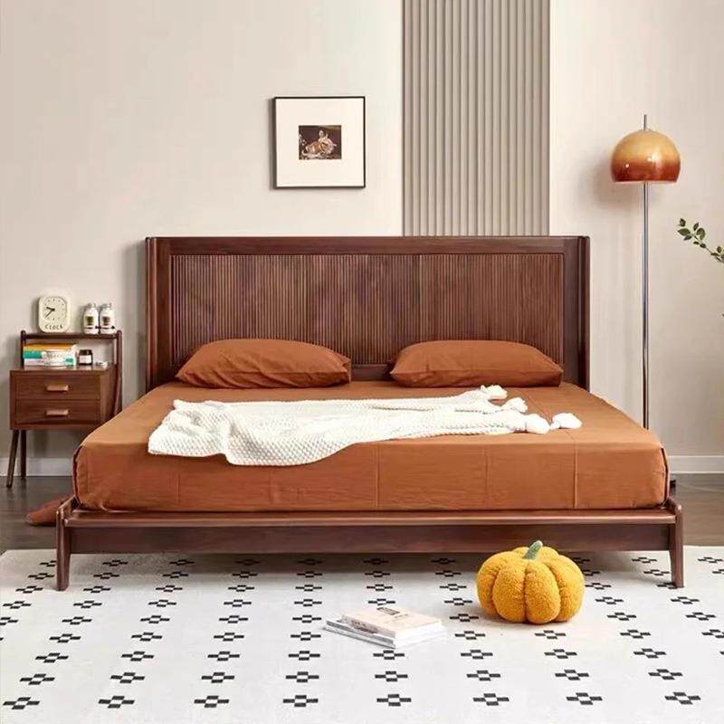 新中式黑胡桃木实木床宋式美学1.8M双人床高端民宿家用北欧悬浮床