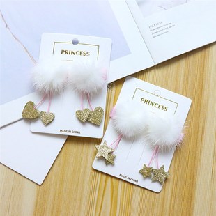 儿童发夹女貂毛小夹子可爱公主宝宝喜庆头饰女童中国娃娃毛球发饰