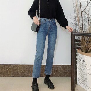 XS码 矮小个子145高腰直筒牛仔裤 显瘦弹力九分裤 女150cm修身 八分裤