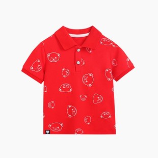精典泰迪男童短袖polo衫t恤衫纯棉夏装儿童宝宝洋气红色翻领上衣