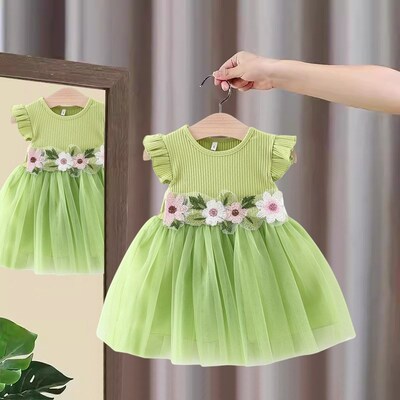 女童连衣裙夏装2024新款洋气儿童公主裙宝宝一周岁礼服网纱裙夏季