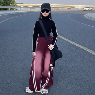 女童裤子秋冬加绒2025新款加厚中大童休闲长裤黑色冬季时髦工装裤