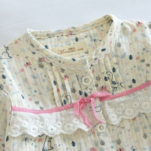 米筱米女童空调服睡衣春夏薄纯棉纱布全棉亲子家居服三件套防蚊