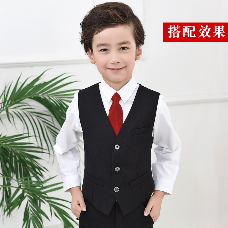 男童西装马甲春秋儿童中大童小学生演出背心英伦花童礼服黑色马夹