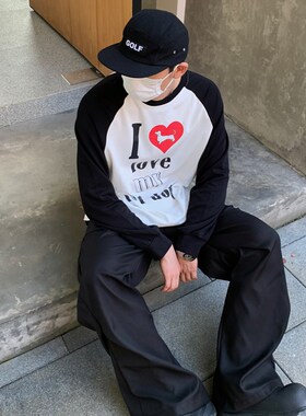 TWORED美式小众褶皱拖地微喇休闲裤高级感宽松直筒垂感黑色西裤男