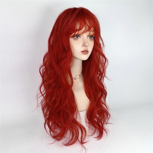 脏橘色假发红色卷发全头套树莓红色大波浪长发万用lolita海王红发