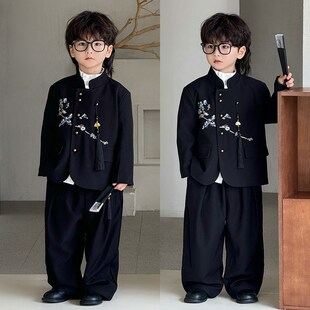 男童汉服新中式唐装马甲套装国潮中山装高端中国风儿童走秀演出服