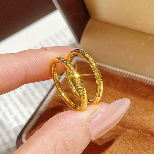 沙金碎碎冰素圈女戒圆形金店同款