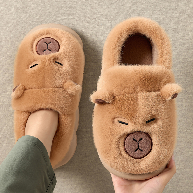 红豆厚底防滑加绒保暖棉拖鞋男款