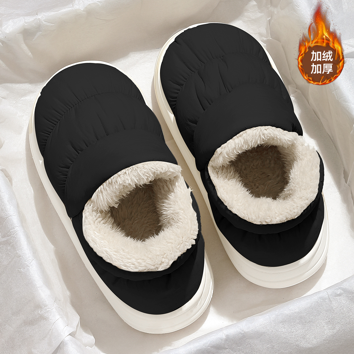 红豆防水加绒保暖棉拖鞋男款外穿