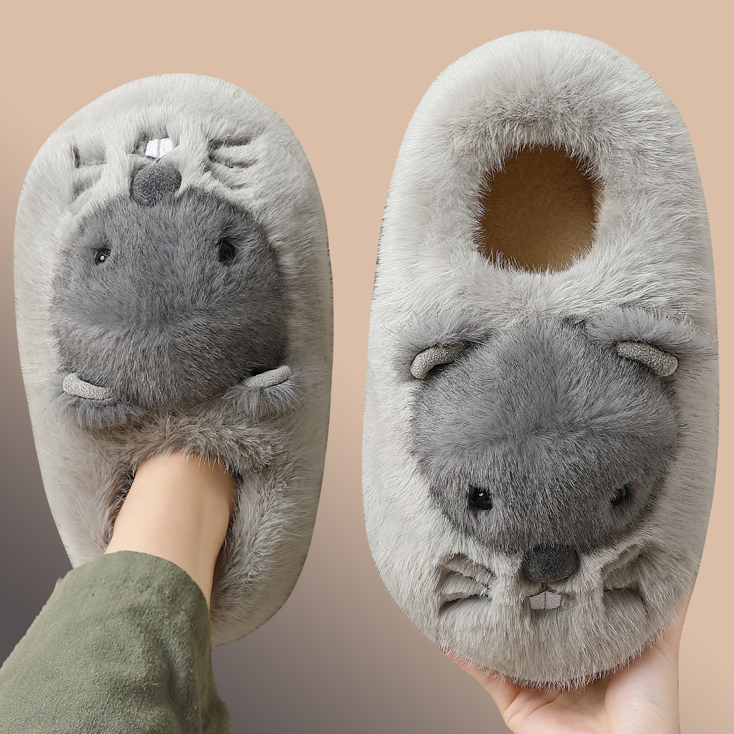 红豆2025秋冬新款厚底保暖棉拖鞋