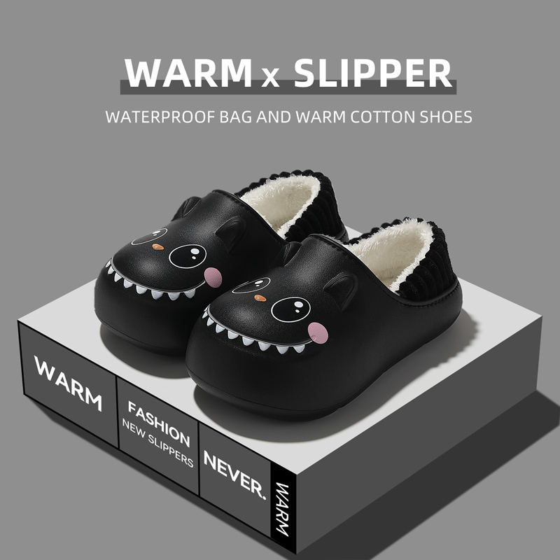 红豆厚底防滑保暖防水棉拖鞋女款