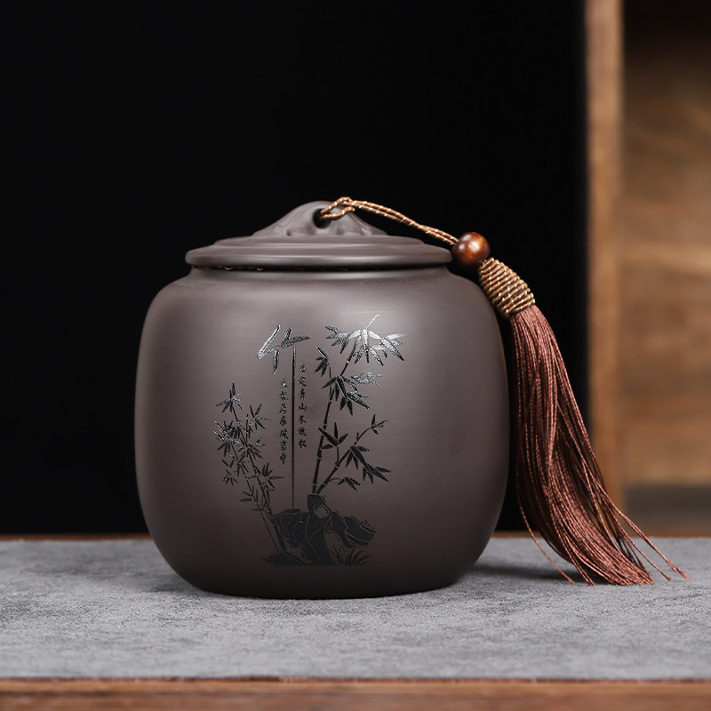 南煊紫砂茶叶罐陶瓷密封罐家用大号半斤装储茶罐红茶绿茶普洱茶罐