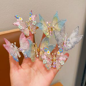儿童会动的蝴蝶发夹女童公主超仙立体水钻对夹宝宝发卡小女孩发饰