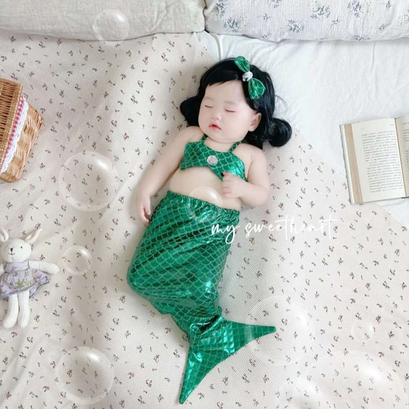 美人鱼衣服婴儿尾巴摄影搞怪宝宝满月百天拍照人鱼公主造型衣服套