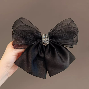 网纱大蝴蝶结头饰弹簧夹高级感夹子黑色后脑勺发夹韩国网红发饰女