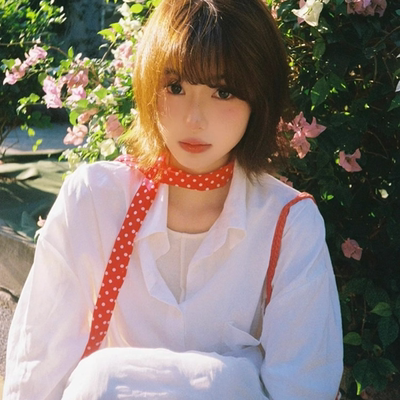 韩系波点细窄长条红色丝巾