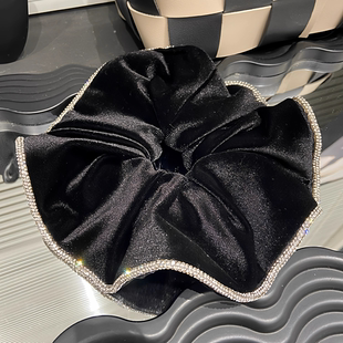 韩国闪钻镶边丝绒大肠发圈扎丸子头高级感细腻复古头绳头花