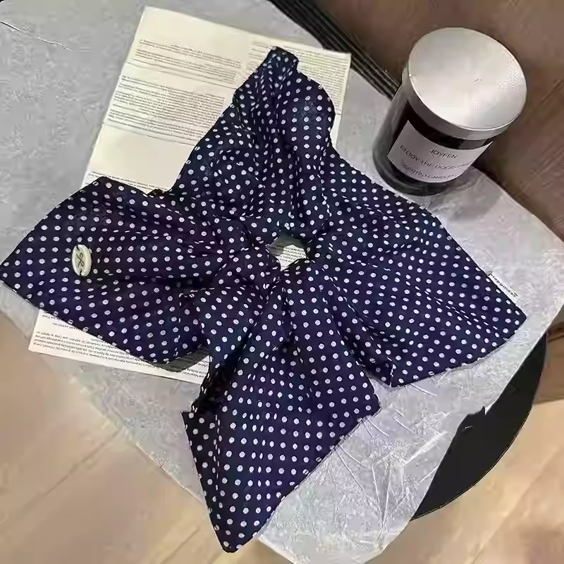 韩国基础百搭藏蓝色波点方巾发圈