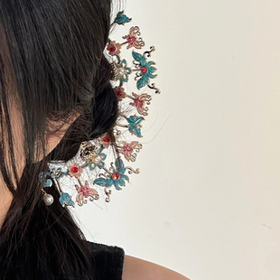 新中式 粉蓝排簪金色排钗烧蓝发簪日常百搭旗袍马面裙仙风通用发饰