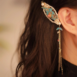 侧耳发夹流苏精致侧边碎发夹国风头饰边夹烧蓝前额耳边旗袍发饰