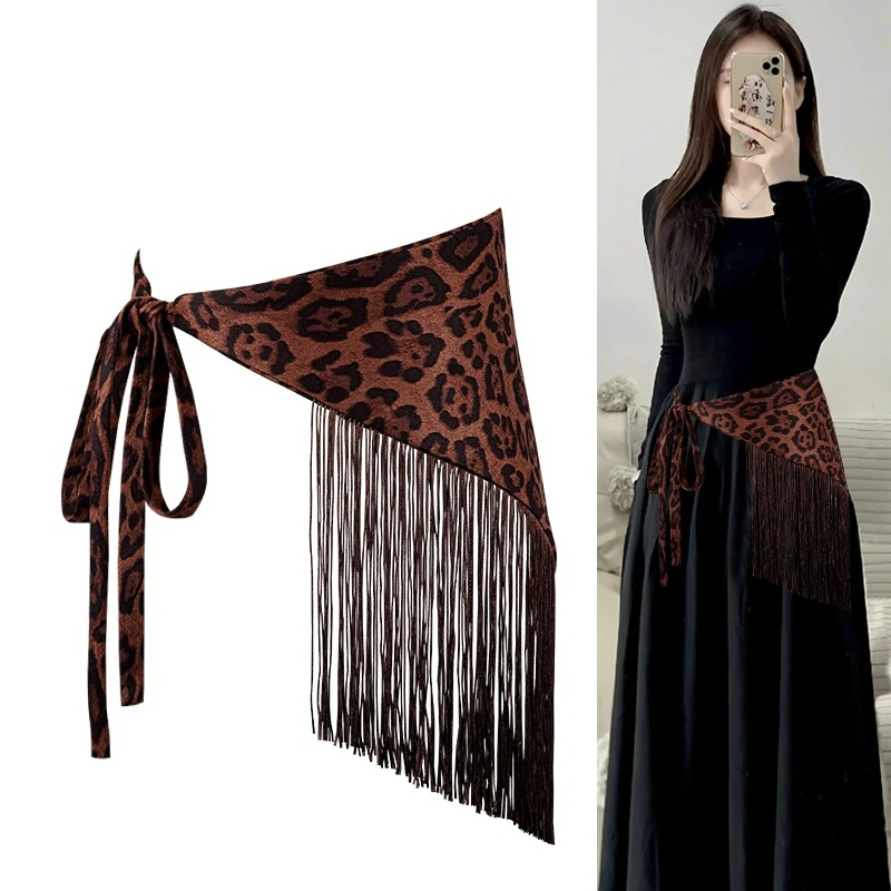 三角巾腰封女配牛仔裤豹纹流苏