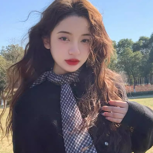 韩版春夏季黑白细小格子长条丝巾