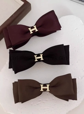 H字母蝴蝶结香蕉夹女高级感缎面发夹2025新款竖夹显发量马尾夹子