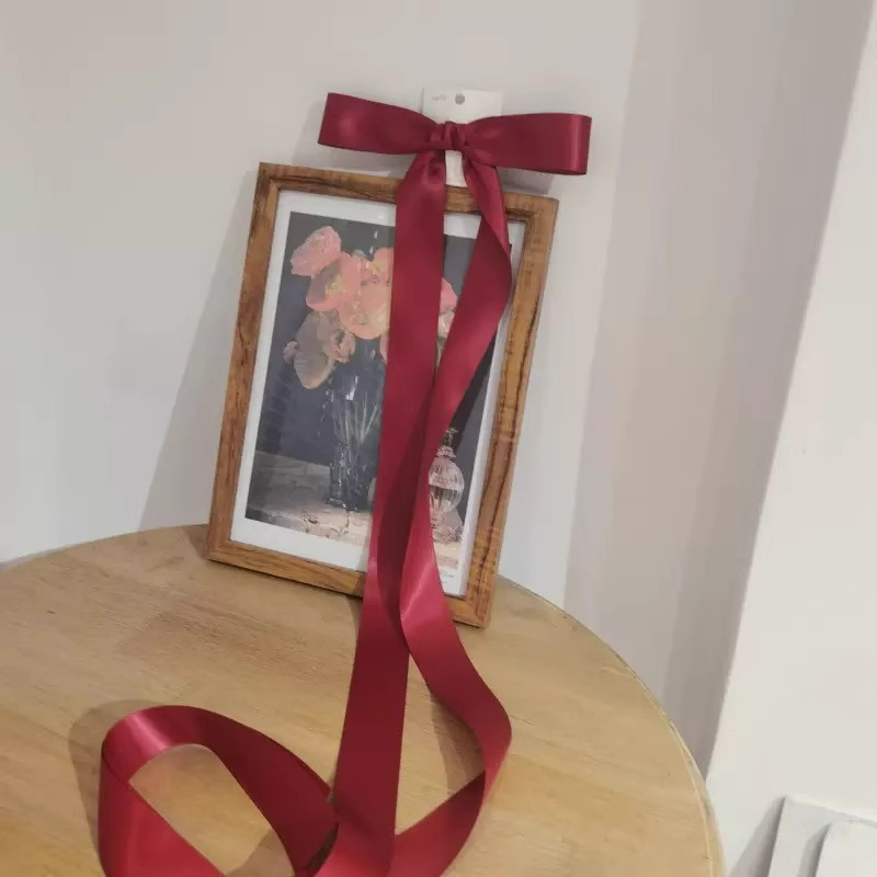 丝带美学~法式奶蓝色大蝴蝶结超长飘带发夹后脑勺顶夹芭蕾风头饰