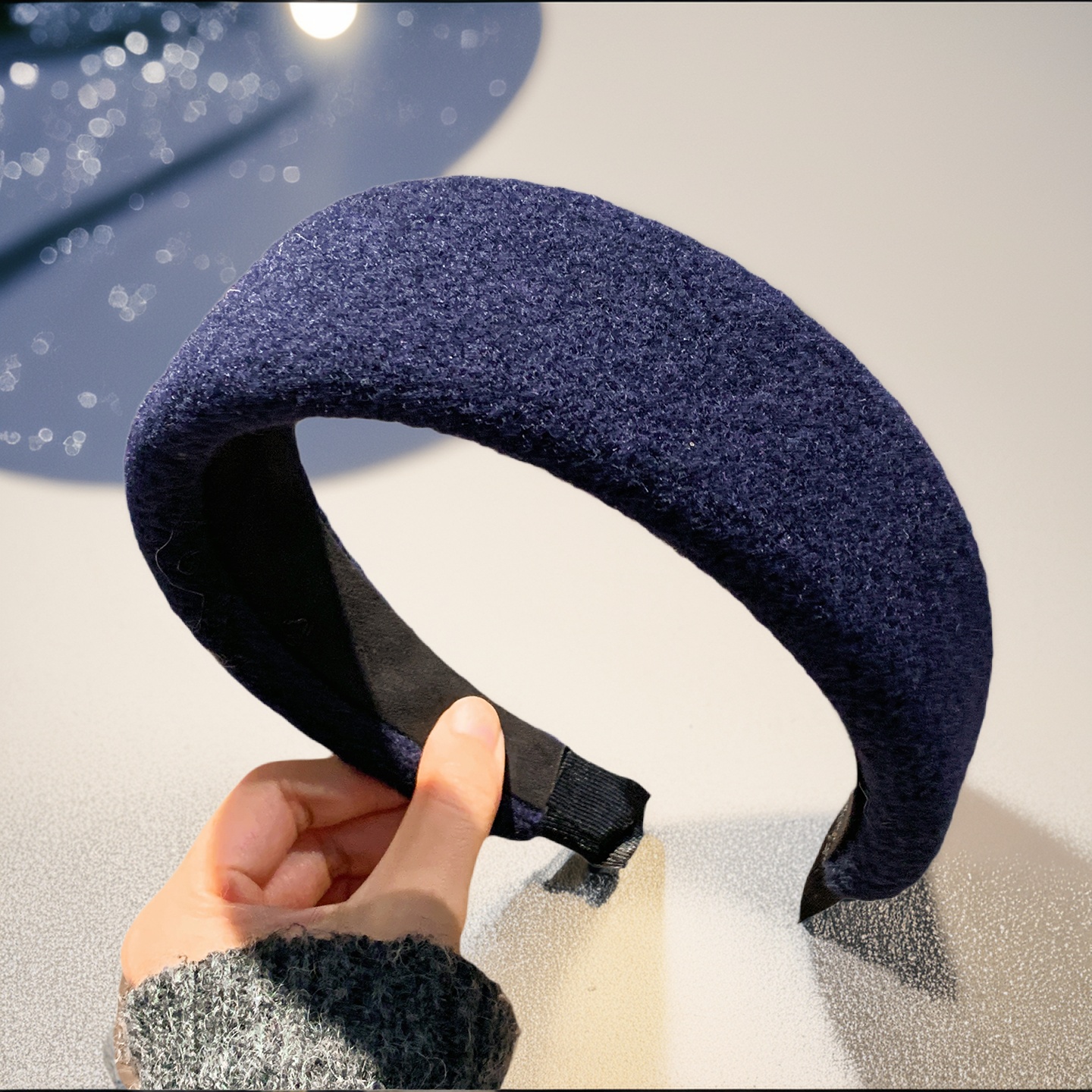 秋冬复古咖色毛呢宽边发箍