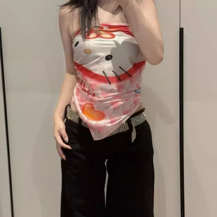 可爱甜美kt猫印花包头方巾头巾女甜酷辣妹风氛围感多功能丝巾抹胸