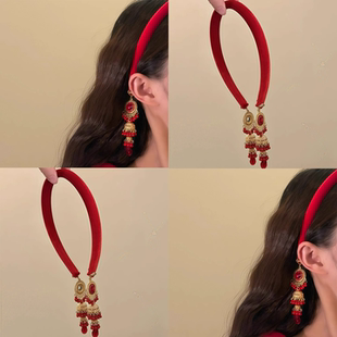 安格尔红!超仙红色宝石丝绒发箍轻奢高级感高颅顶压发头箍旅行卡