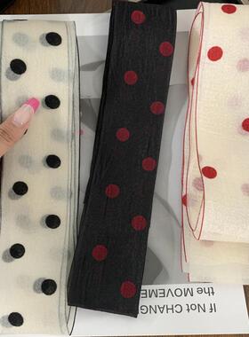 黑色波点装饰蕾丝飘带春夏新款百搭仙女小丝巾ins风发带编发领巾